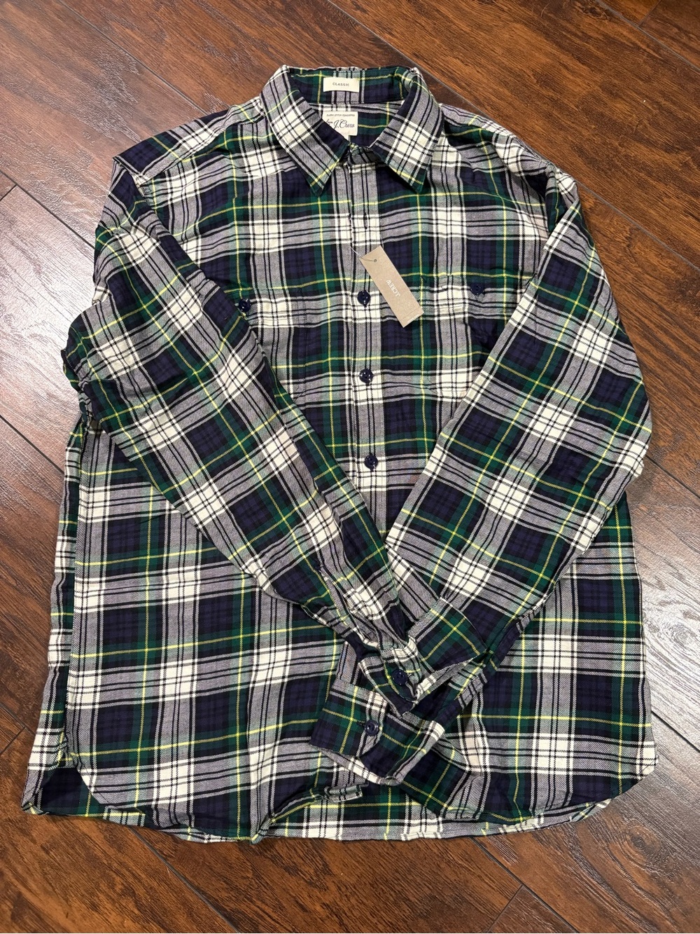J Crew Men's Plaid Button-Up Shirt - Navy, Green & White